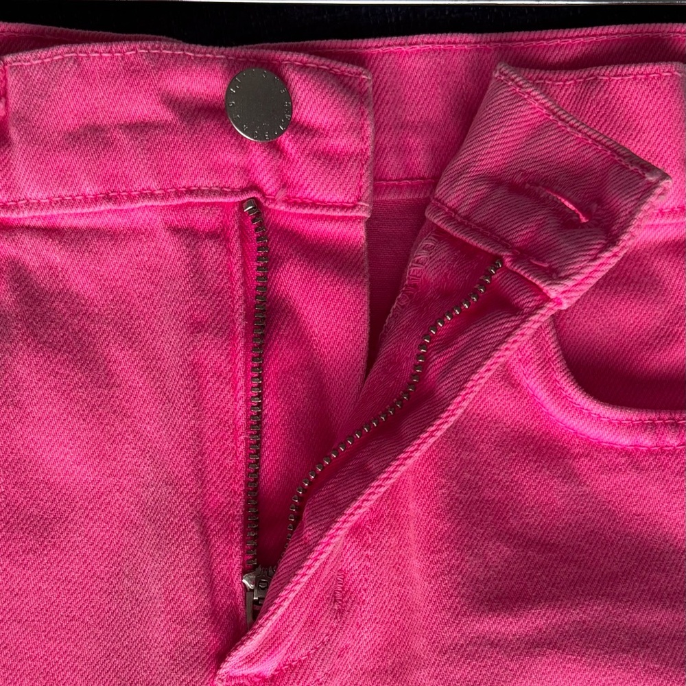 L'Agence Clark Distressed Denim High Rise Shorts in Shocking Pink, 24" Waist - Picture 6 of 9